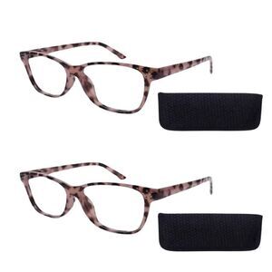 2 Pack Of Blue Light Glasses w/ Black Geo Print Soft Cases, Animal Print,  +0.00